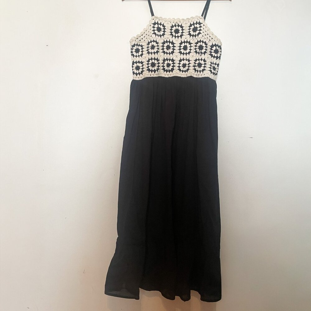 Cottagecore Crochet Summer Black & White Cotton Maxi Dress